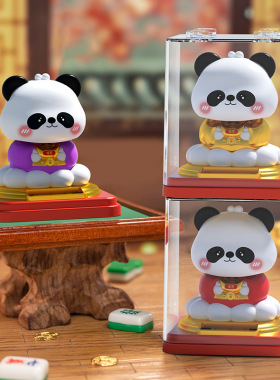 太阳能招财猫熊猫手办收纳盒桌面摆件透明亚克力展示盒防尘保护套