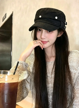 复古做旧铆钉黑色马术帽平顶