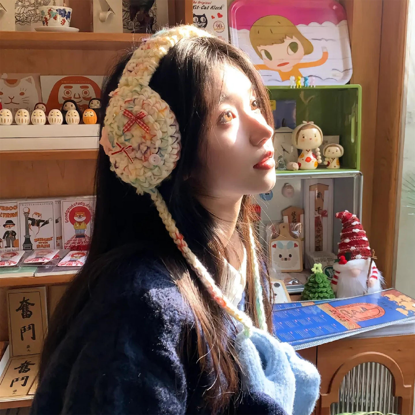 森系民族风蝴蝶结针织毛线耳罩女冬季保暖防寒护耳套耳暖耳包耳捂