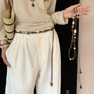 波西米亚编织细腰带女复古新中式 饰 民族风小众串珠腰间绳配裙子装