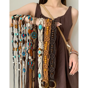 2025新款 饰配裙子腰绳编织流苏腰带女 波西米亚民族风高级感腰链装