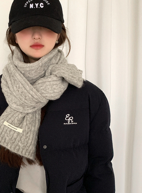 灰色围巾女款2025新款冬季含羊毛混纺新款保暖韩系学生氛围感围脖