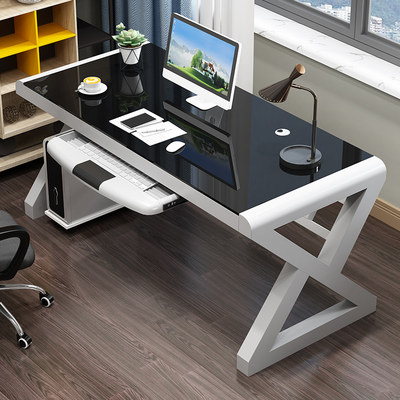 电脑桌台式简约钢化玻璃电竞桌家用写字桌卧室学习桌经济型办公桌