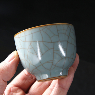 凝香阁 功夫茶具 茶养开片复古天青汝窑品茗杯单杯 冰裂釉陶瓷中式