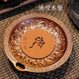 加大款高端复古棕陶瓷壶承干泡台蓄水泡台泡茶器具茶台养壶垫壶托