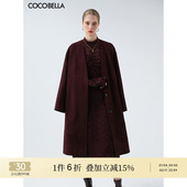 COCOBELLA安可拉红仿麂皮绒风衣女25秋冬裸领中长款 外套WL3102