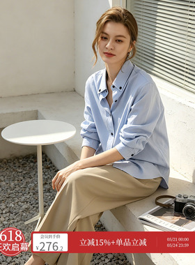 COCOBELLA静奢风醋酸纤维长袖衬衫女26夏通勤休闲翻领衬衣SR3093