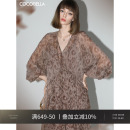 COCOBELLA古法炒色褶皱连衣裙雪纺抽绳度假裙附吊带裙FR7065