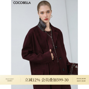 COCOBELLA安可拉红仿麂皮绒西装 外套女PU领通勤休闲西服SC3017