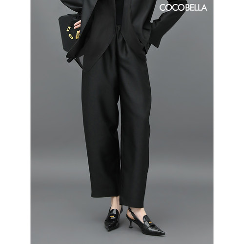 COCOBELLA职场通勤廓形黑色西裤女丝光质感宽松烟管裤PA547