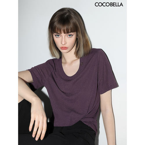 COCOBELLA金属LOGO垂坠舒适短袖针织衫春夏宽松休闲圆领T恤NTS26