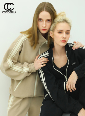 [断码清仓]COCOBELLA学院风字母刺绣外套女撞色条纹休闲上衣SC45