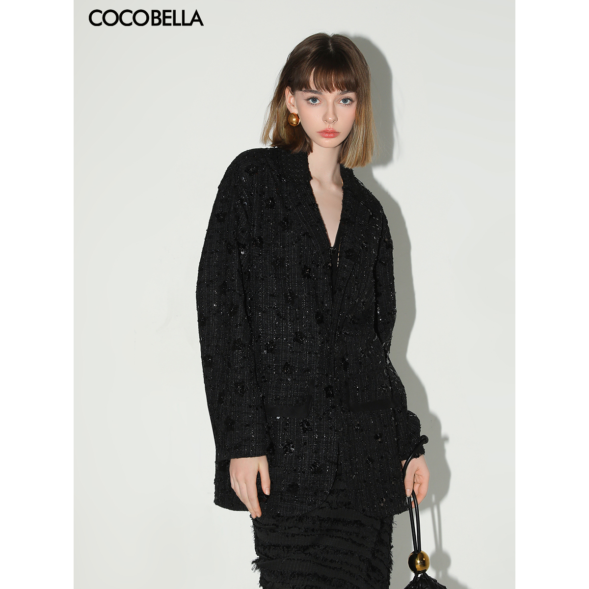 COCOBELLA提花人丝缎面衬衫