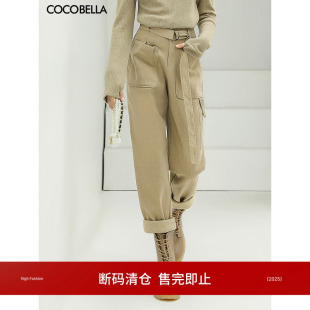 PT818B 女秋冬宽松高腰直筒裤 COCOBELLA工装 风卡其色水洗棉休闲裤