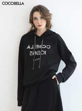 ⑧【直播专属】COCOBELLA黑色字母老钱通勤女休闲套头卫衣SE619