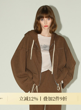 COCOBELLA[miu系穿搭]炒色花纱外套女春休闲连帽拉链卫衣SC3013-2