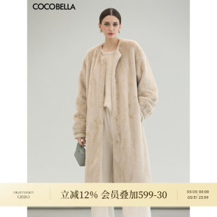 COCOBELLA奢华仿全抽水貂环保皮草女浅金原色毛绒长款 大衣FU0005