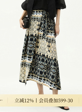 COCOBELLA南法风围裹式绑带半身裙女复古波普印花长裙HS3022