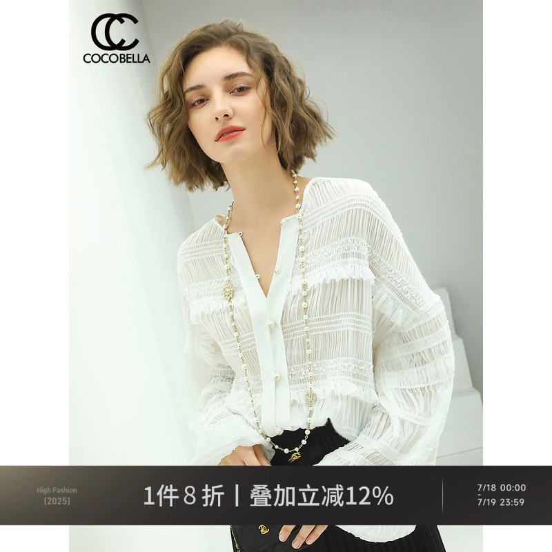 COCOBELLA燈籠袖壓褶雪紡