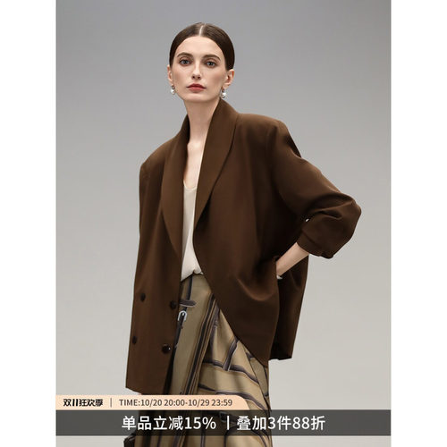 COCOBELLA奥莱高智感阔肩西装秋冬简约风通勤休闲双排扣西服外套