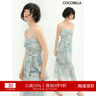 COCOBELLA设计感扭结吊带裙写意花卉印花沙滩雪纺连衣裙FR188