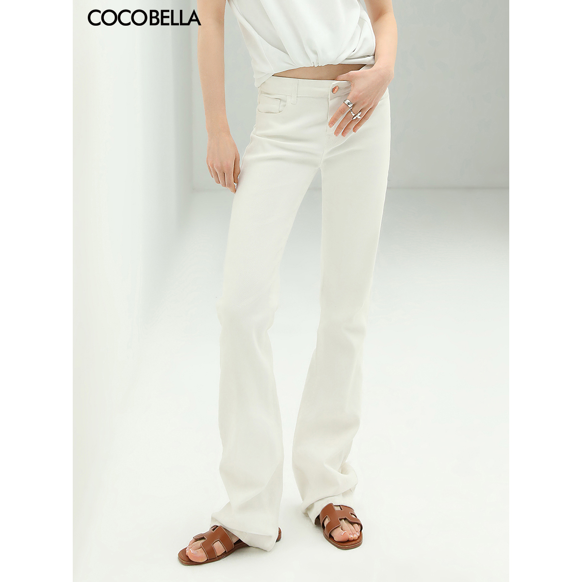 COCOBELLA复古白色牛仔裤