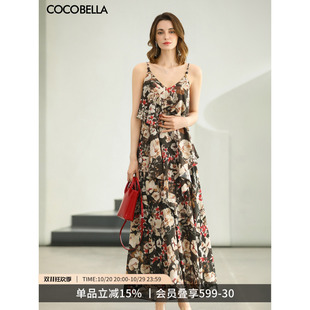 COCOBELLA奥莱[4M+料率]层叠荷叶边雪纺吊带裙碎花度假风连衣裙