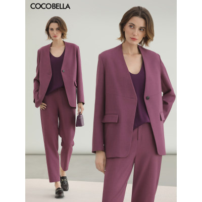 COCOBELLA高智感一粒扣无领西装女极简风气质休闲西服外套SI7030