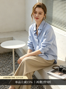 COCOBELLA静奢风醋酸纤维长袖衬衫女26夏通勤休闲翻领衬衣SR3093