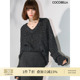 COCOBELLA MZ7037 MIU系穿搭 粗针花纱毛边V领毛衣秋冬针织衫