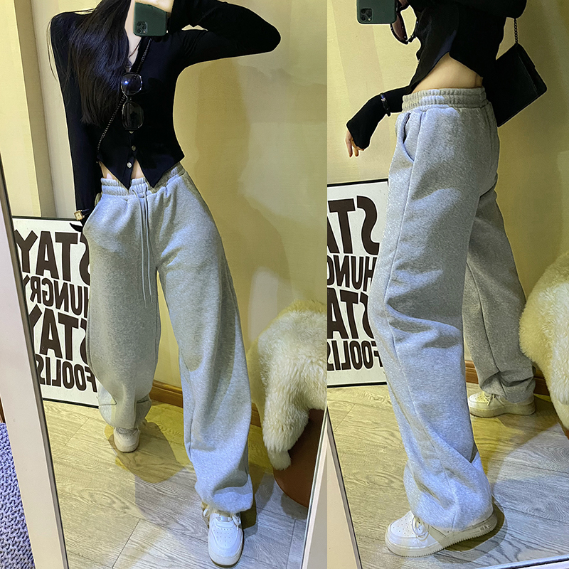 卫裤加绒美式松紧腰长裤