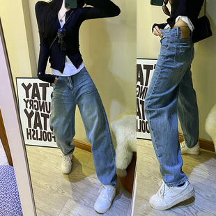 女哈伦裤 显瘦蓝色直筒萝卜老爹裤 高腰春季 新款 子 2025年韩版 牛仔裤