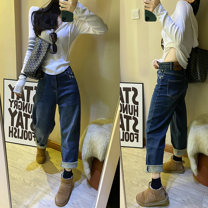 哈伦裤长裤加厚拉绒牛仔秋冬