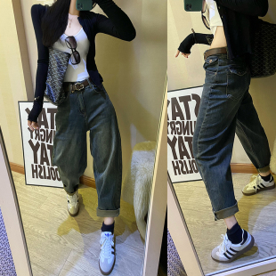 显瘦高腰九分萝卜老爹裤 牛仔裤 新款 2025年韩版 子 女春秋宽松哈伦裤