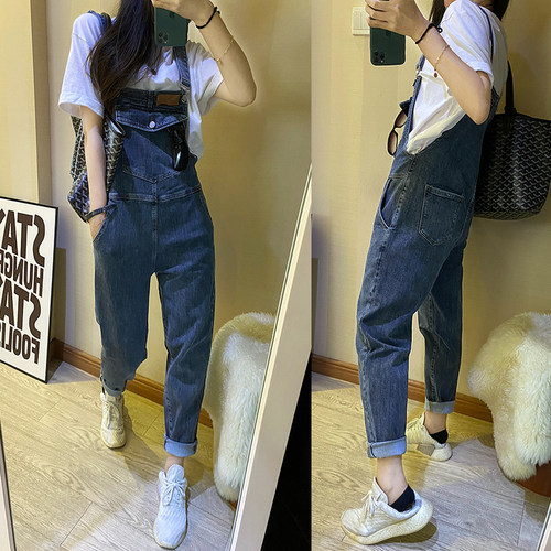 欧版春秋款减龄显瘦牛仔背带裤女