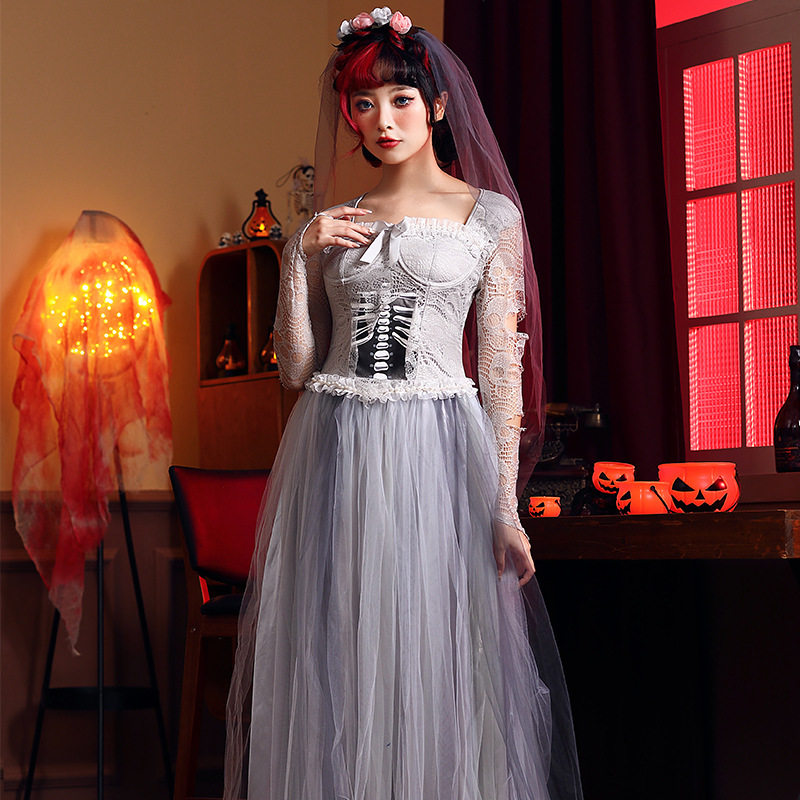 万圣节成人服装女cosplay角色扮演恐怖破洞干尸骷髅鬼新娘薄纱裙
