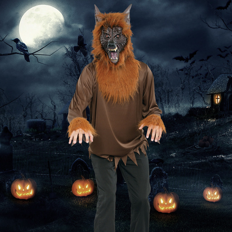 万圣节服装成男狼人衣服恐怖表演服饰棕色狼人套装