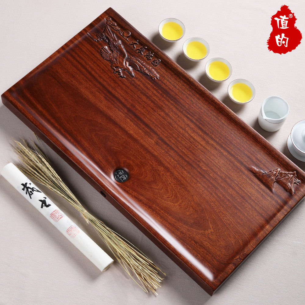 整块实木茶盘 花梨木柚木红木茶台鸡翅木平板无拼接茶海功夫茶具