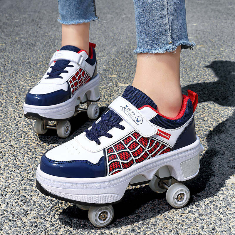 新款儿童暴走鞋四轮一键切换隐藏变形鞋男女童轮滑鞋青少年溜冰鞋