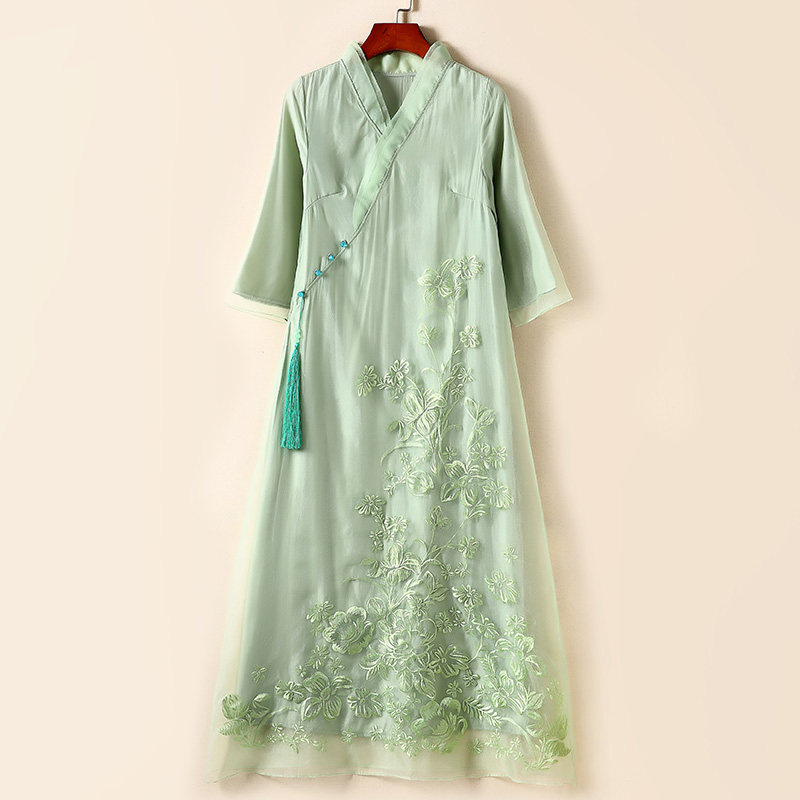 汉服新中式女装复古风茶服长款气质改良版旗袍年轻款中国风连衣裙