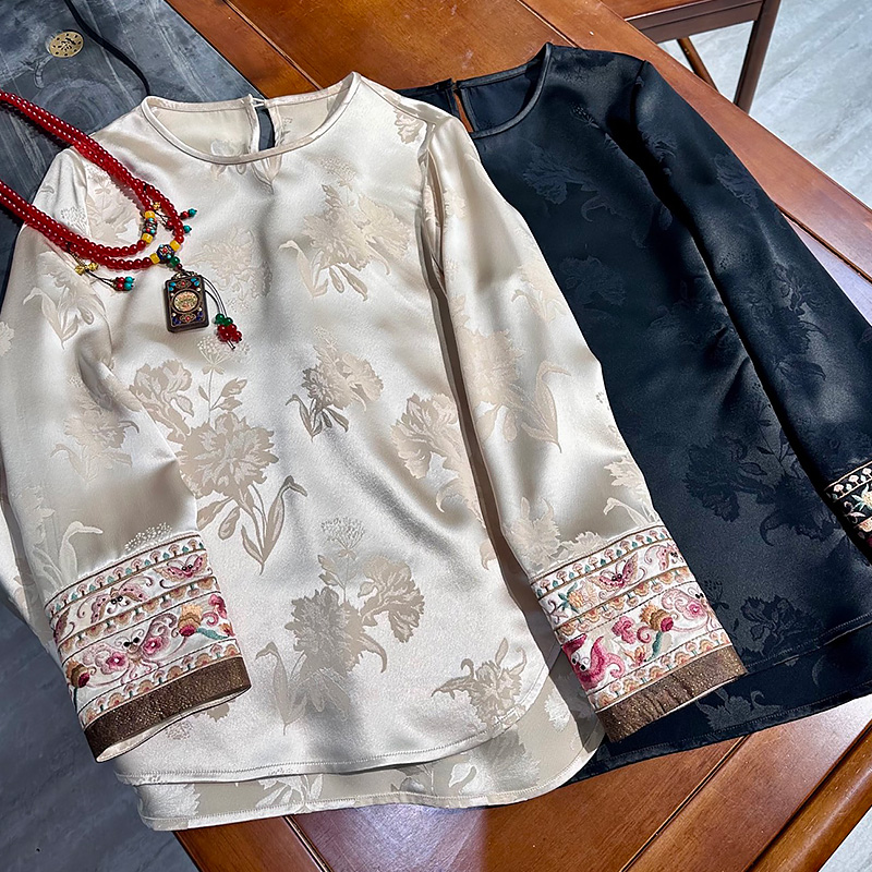 新中式上衣唐装汉服醋酸提花小衫