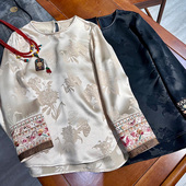 新中式 绣花刺绣打底内搭中国风女装 上衣唐装 改良汉服醋酸提花小衫