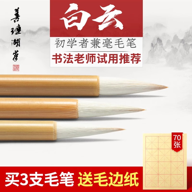 善琏湖笔精制大白云中兼毫初学者羊毫隶书楷书加健国画考试套装