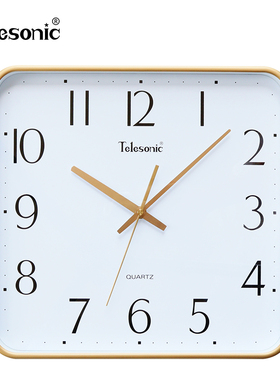 TELESONIC/天王星方形大钟表静音石英钟简约时尚家用客厅餐厅挂钟