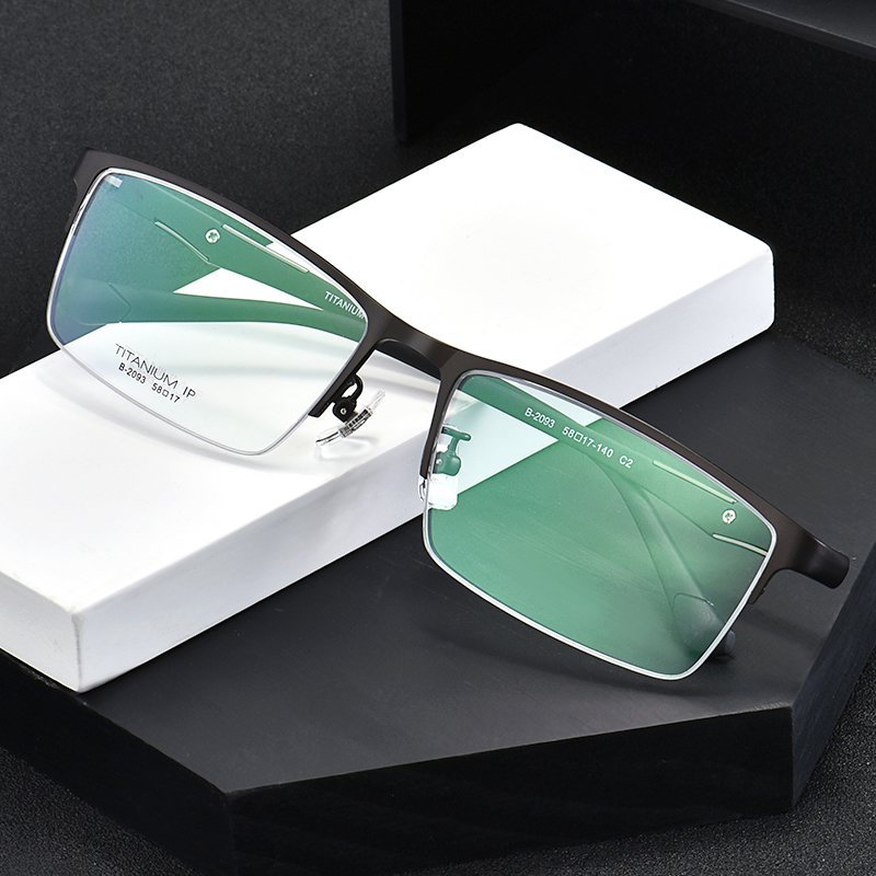 近视眼镜男商务半框纯钛大脸男士