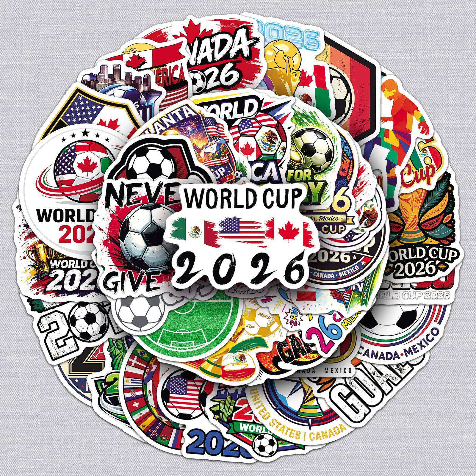 50张不重复 美加墨世界杯足球贴纸 Soccer足球迷狂欢DIY个性贴