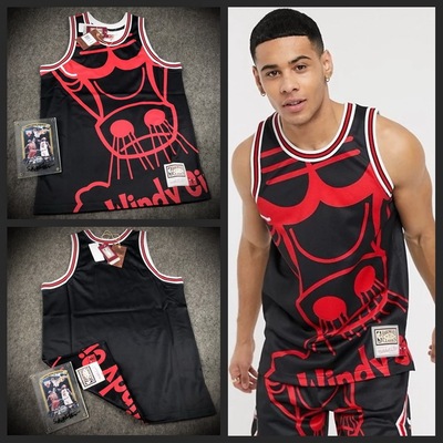 M&N BigFace 芝加哥公牛复古大图案篮球背心 MN印染复刻美式球衣