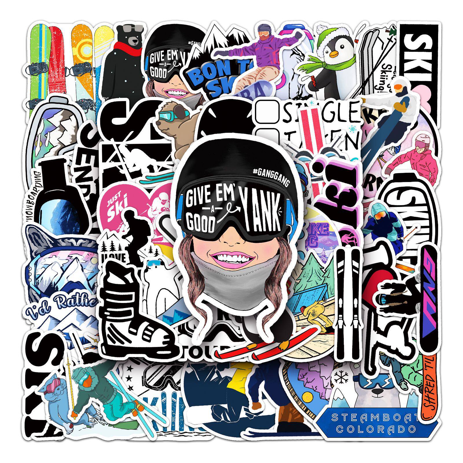 50张ski滑雪涂鸦贴纸 卡通冬季体育运动贴纸diy滑板行李箱汽车贴
