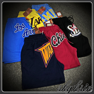 mitchell&ness 公牛/湖人/勇士/76人队M&N美式刺绣复古针织短裤