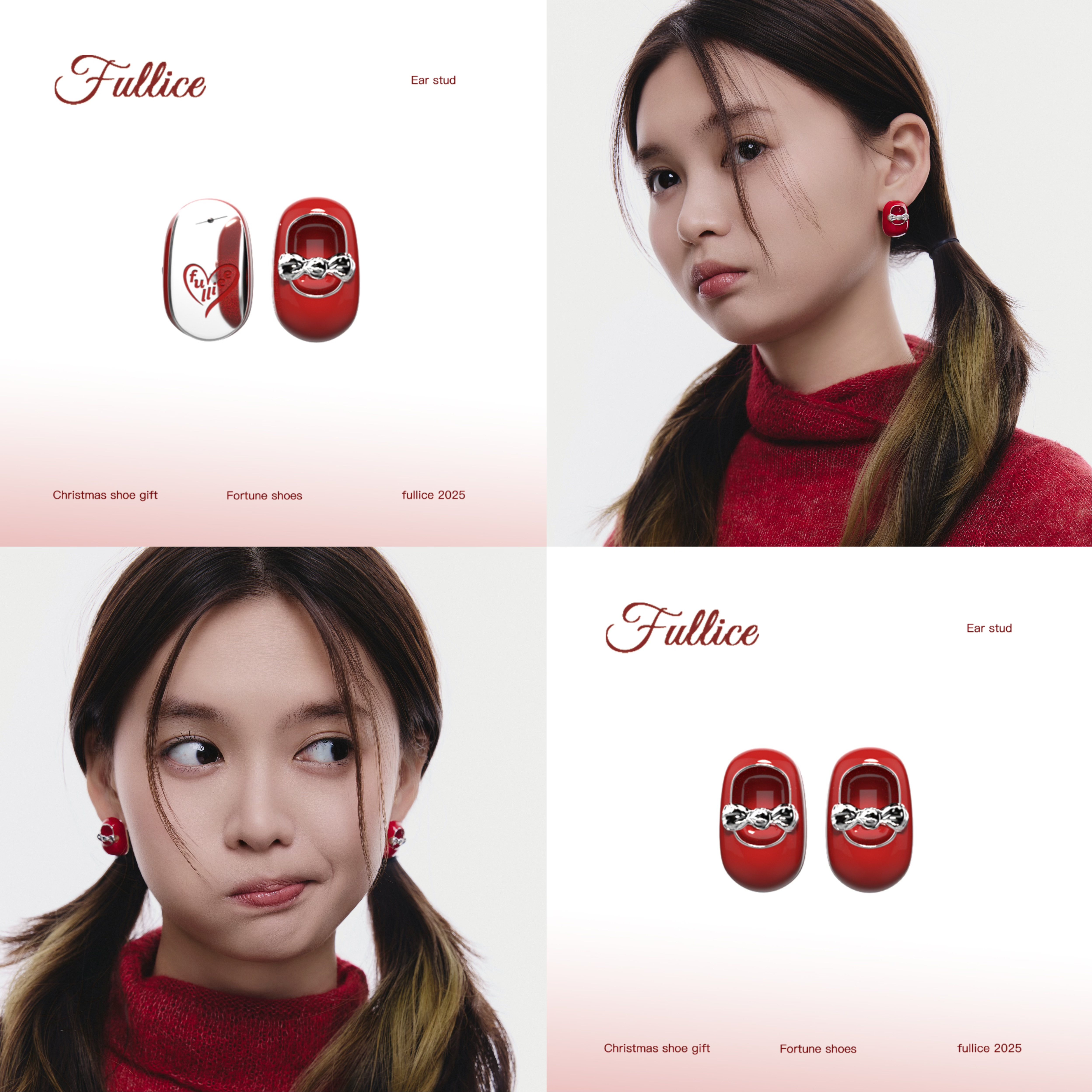 FULLICESTUDIO芭蕾鞋原创饰品红色耳饰日常百搭珐琅金属耳钉耳夹,饰品/流行首饰/时尚饰品新,耳钉,淘宝优惠券,粉丝福利购,淘宝优惠卷